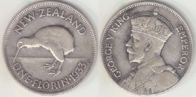 1933 New Zealand silver Florin A003905